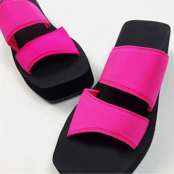 Hot Pink Dual Strap Platform Slip On Sandal - Picture 3 of 8